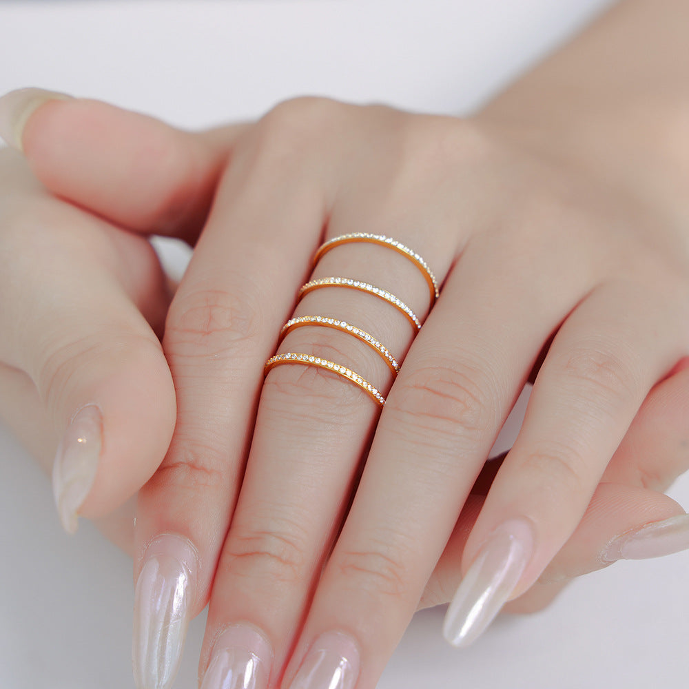Daily Simple Style Micro Rhinestone Stainless Steel Gold-plated Rings