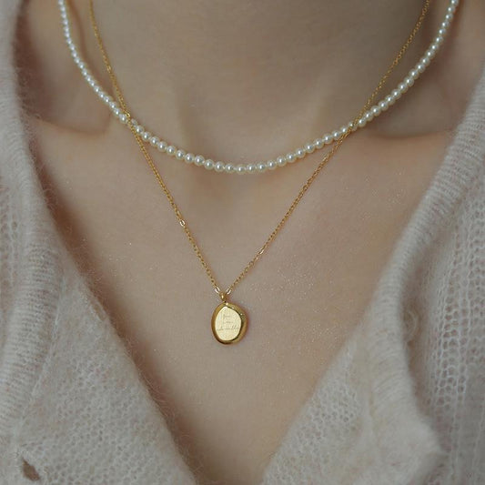 Letters Titanium Steel Geometric Round Clavicle Necklaces