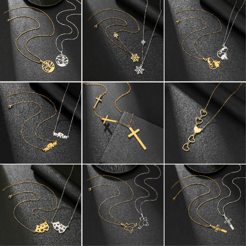 Steel Cross Love Couple Sweater Clavicle Necklace