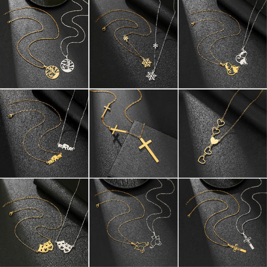 Steel Cross Love Couple Sweater Clavicle Necklace