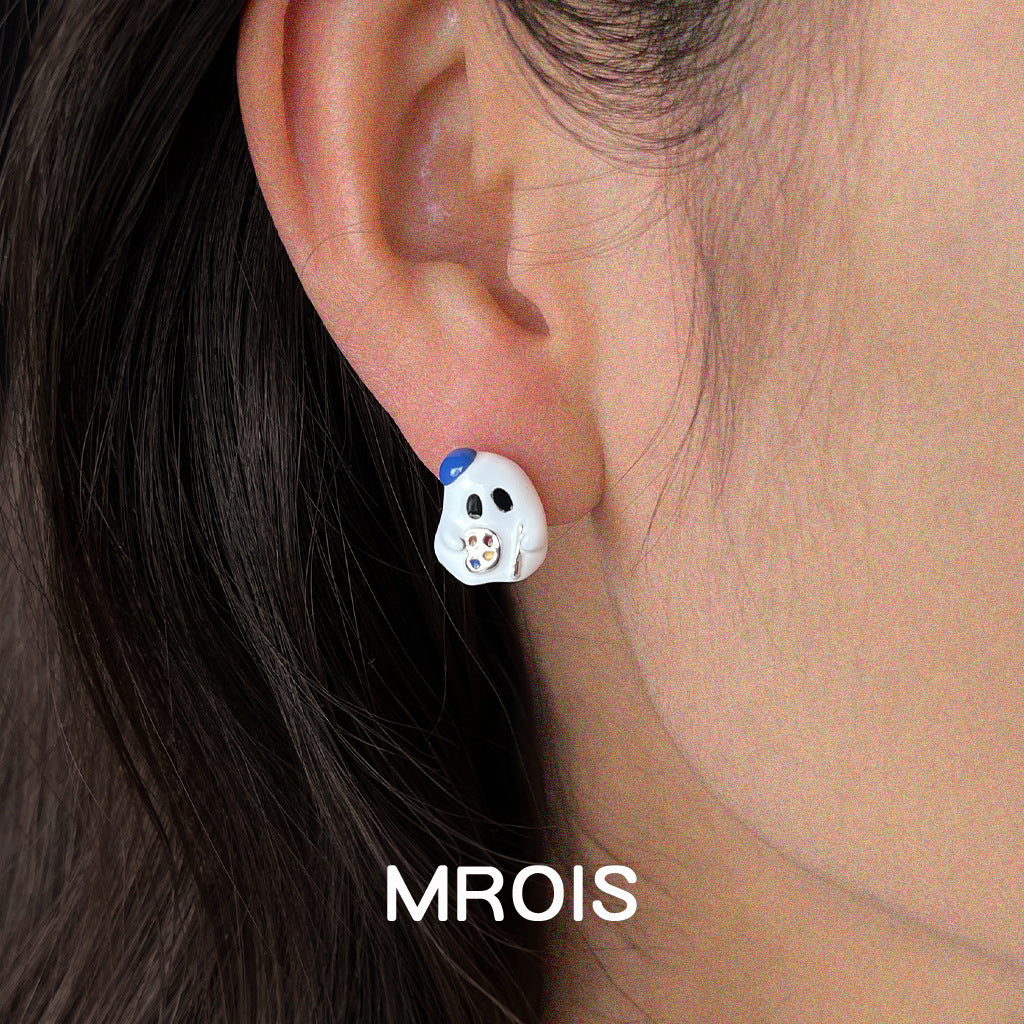 Cute Ghost Enamel Drip Glazed Little Ear Stud Earrings