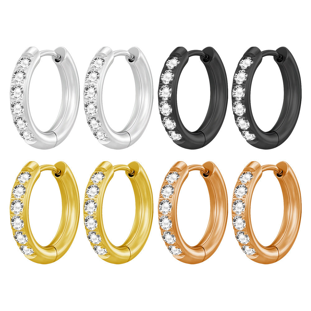 Wind Small Bright Stainless Steel Inlaid Zircon Clip Titanium Ear Buckle