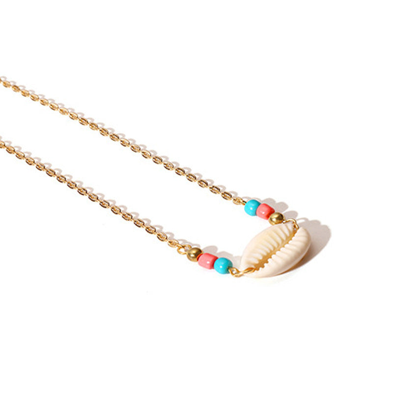 Style Shell Female Personality Versatile Contrast Color Bead Necklace