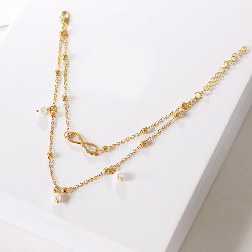 Women's Su Meng Vintage Pearl Heart Unlimited Fashion Bohemian Foot Anklets