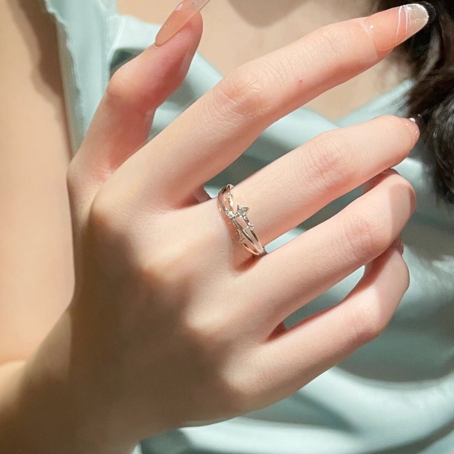 Women's For Light Luxury Minority Design Advanced Sense Four Awn Index Rings