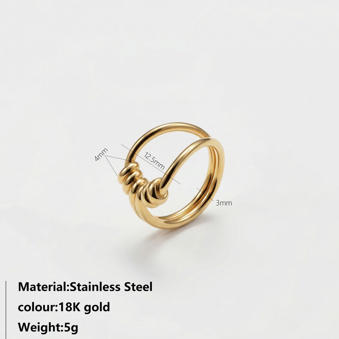 Personalized Knotted Woven Smooth Design Gold-plated Stainless Steel Rings