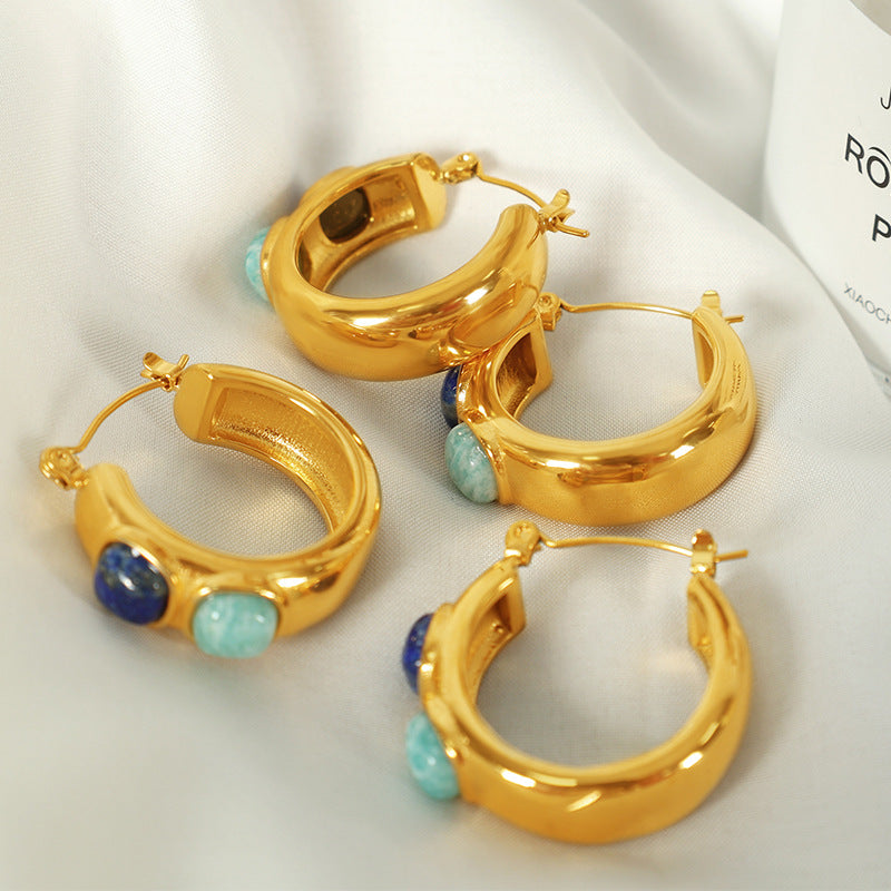 Luxury Natural Stone Titanium Steel Gold Plated Rings
