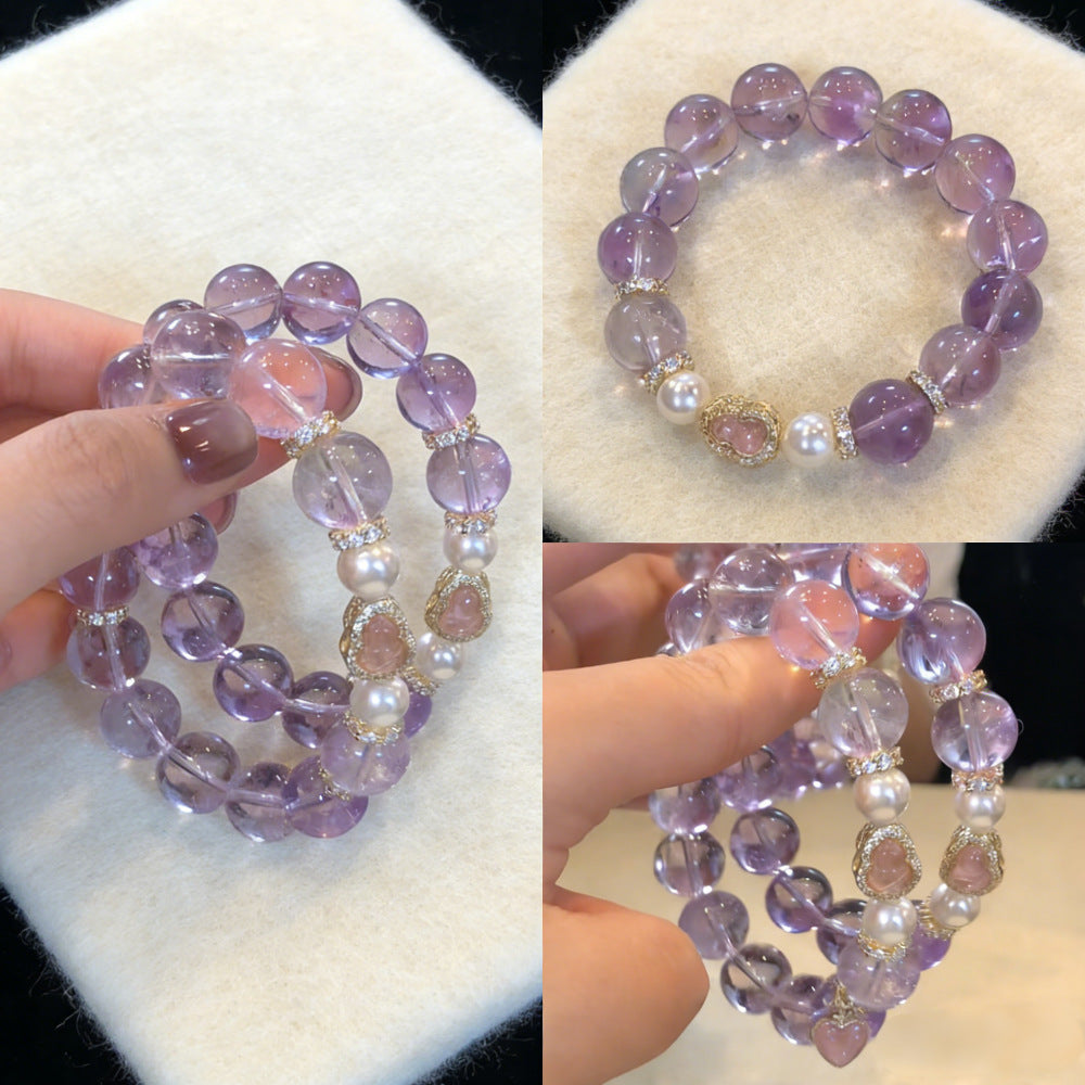 Sweet Purple Asse Crystal Glass Gourd Shell Pearls Design High-grade Bracelets
