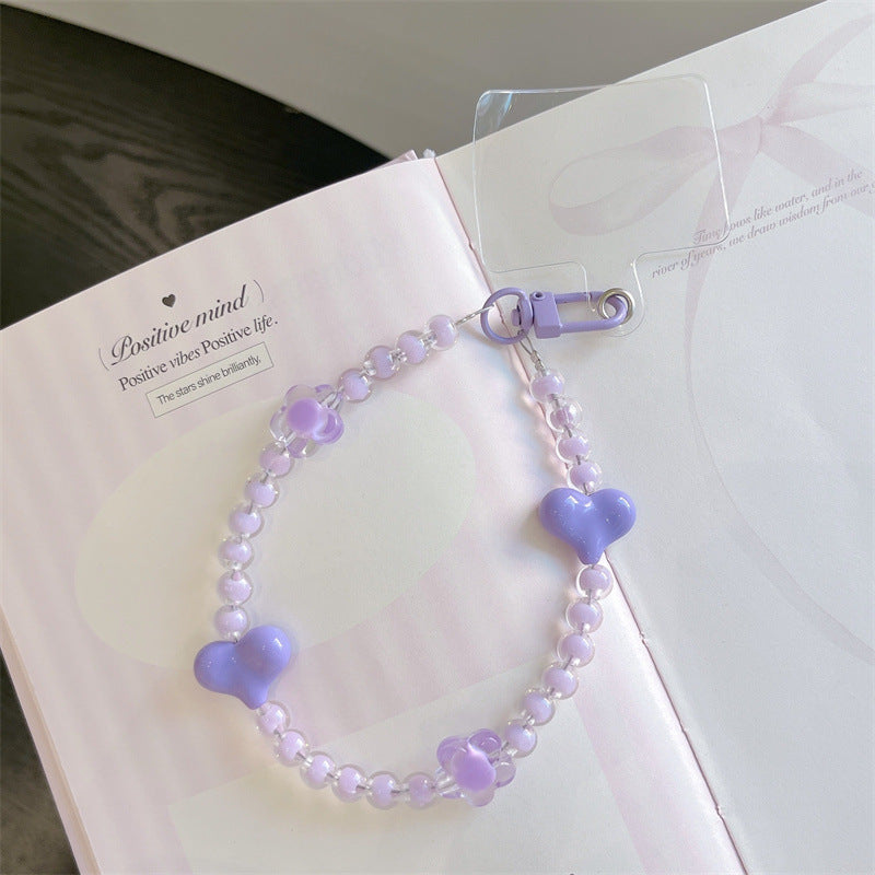 Women's Bow Beads Mobile Phone Lanyard Charm Pearl Love Short Bracelet