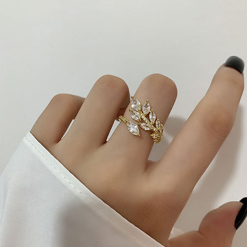 Real Gold Electroplated Zircon Buckle Light Luxury High Sense Index Ring