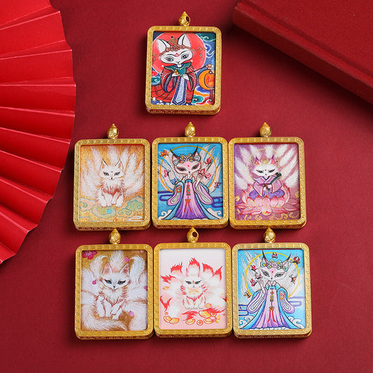 Printing Nepal Fox Painting Case Black Pendants