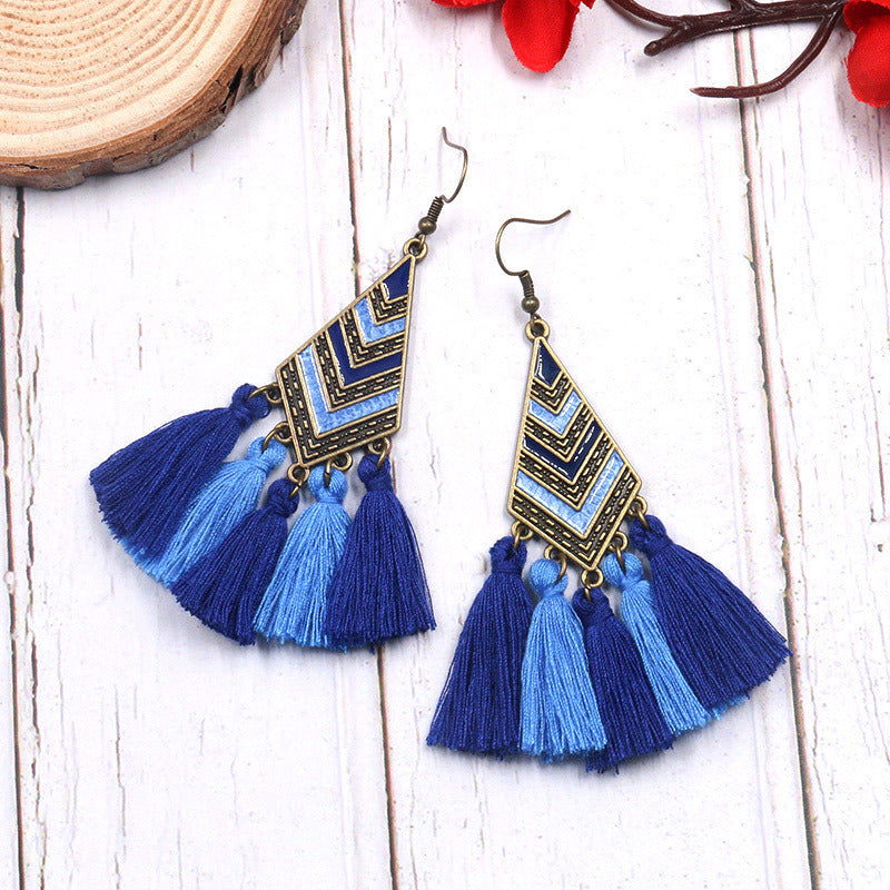 Yunnan Travel Tassel Personalized Ethnic Style Geometric Ear Earrings