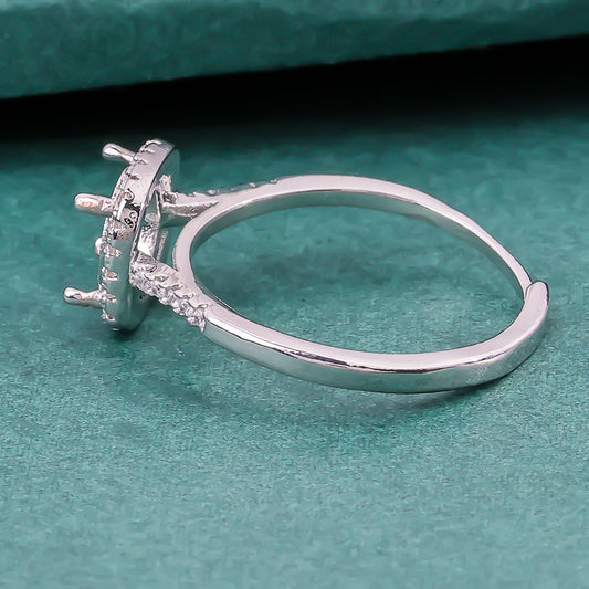Full Diamond Square Bag Round Empty Setting Egg Surface Inlaid Ring