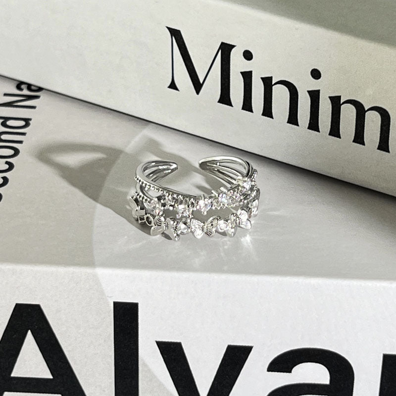 Diamond Flower Language Light Luxury Mix Match Personality Bow Tie Ring