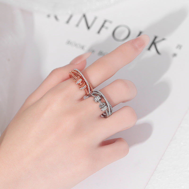 Good Luck Comes Female Personality Double Layer Zircon Opening Index Ring