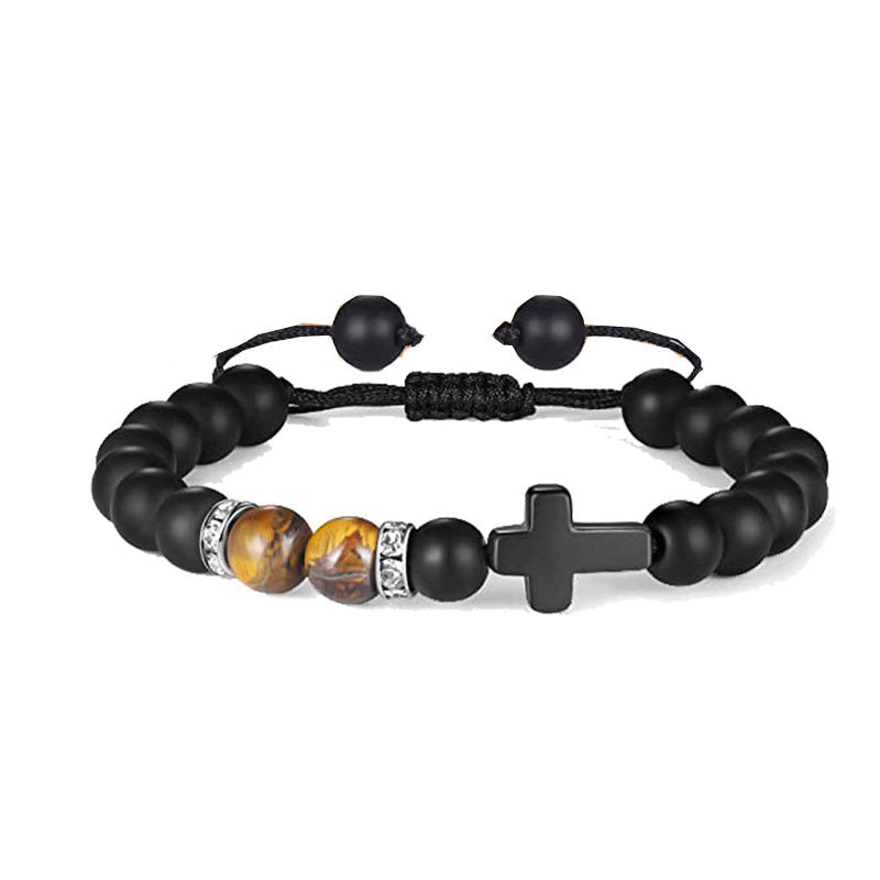 Men's Cross Frosted Tigereye Gift Beaded Bracelets