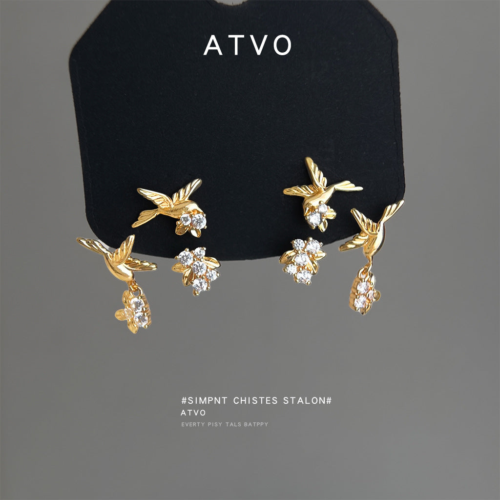 Multiple Ways To Wear Flying Bird Inlaid Zircon Fashion High Earrings