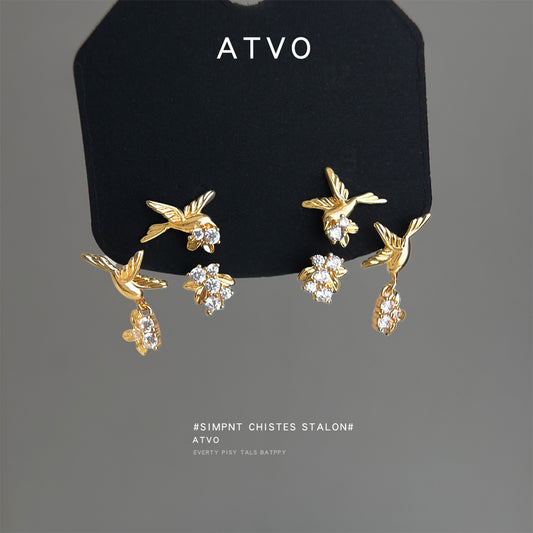 Multiple Ways To Wear Flying Bird Inlaid Zircon Fashion High Earrings