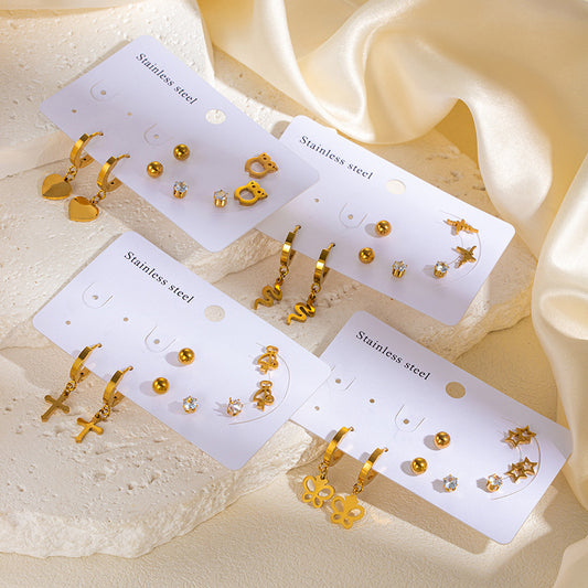 High-grade Love Cross Snake-shaped Set Fashion Earrings