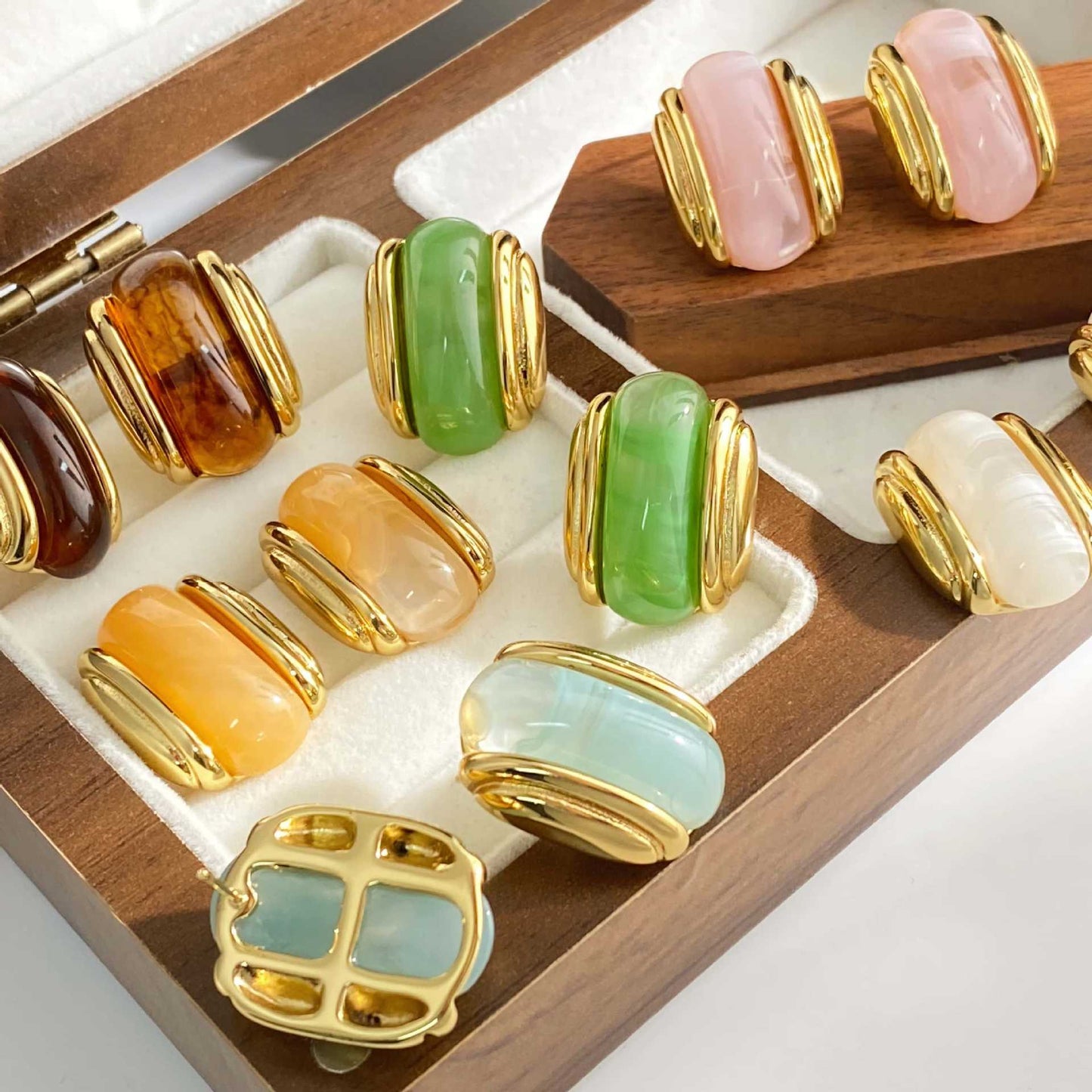 Luxury Resin Oval Optional Stainless Steel Earrings