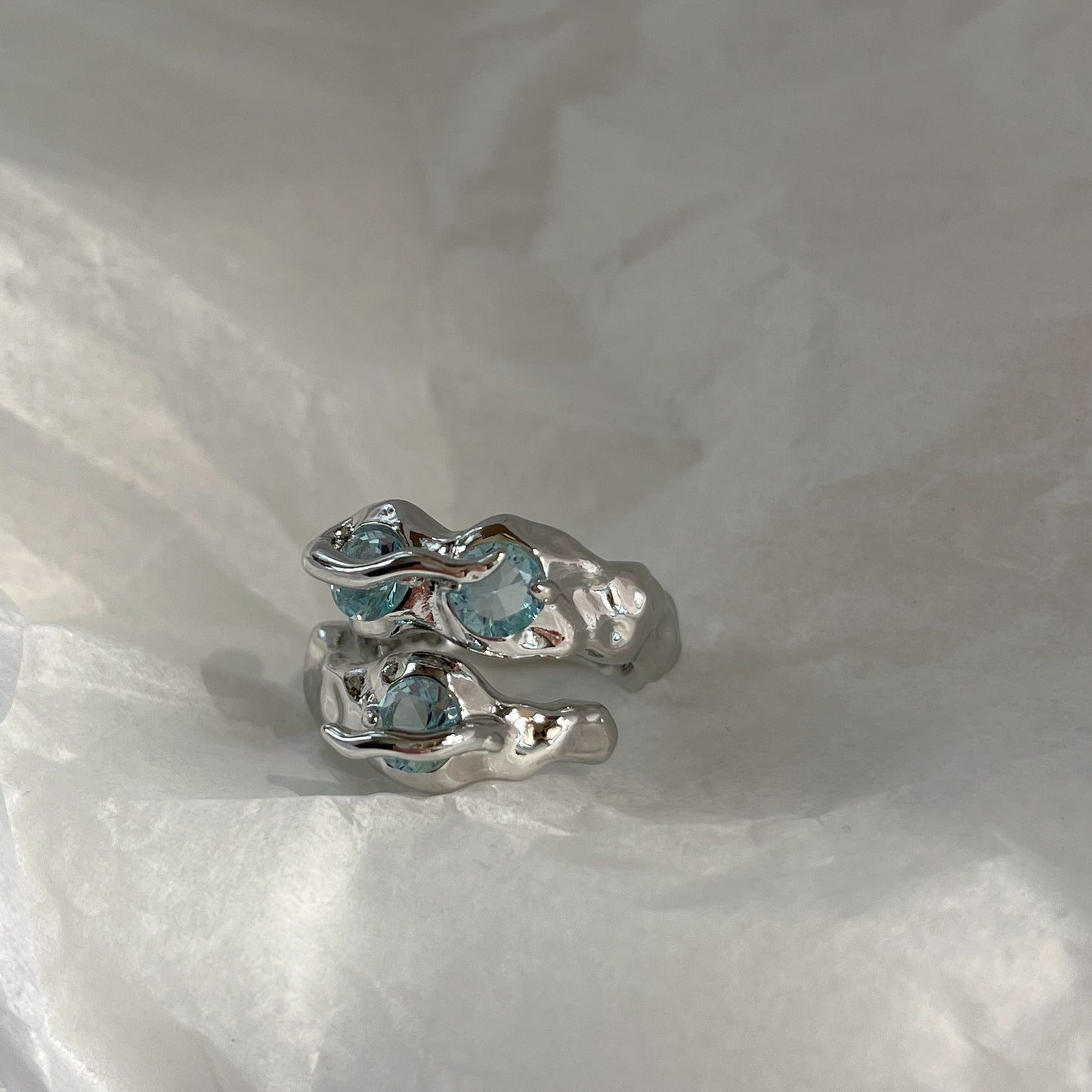 Liquid Butterfly Lava Opening Sweet Cool Hip Hop Opal Blue Ring