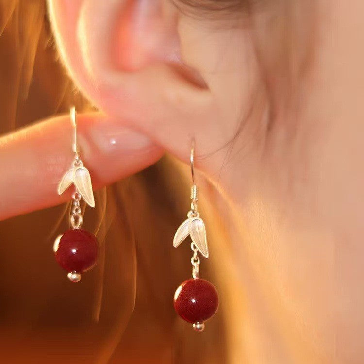 Bamboo Shadow Like Dream Cinnabar Ancient Style Chinese Earrings