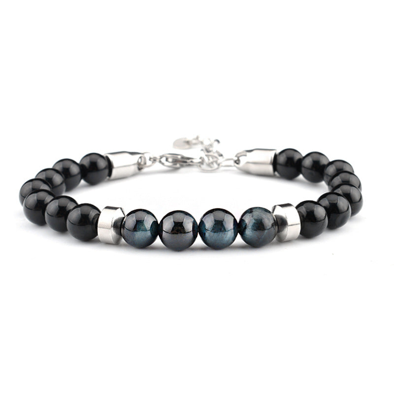 Men's Stainless Steel Tiger Eye String Beads Bracelet