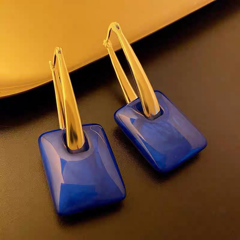 Women's Blue Square Exaggerated Cold Style Ear Clip Light Luxury Temperament Earrings