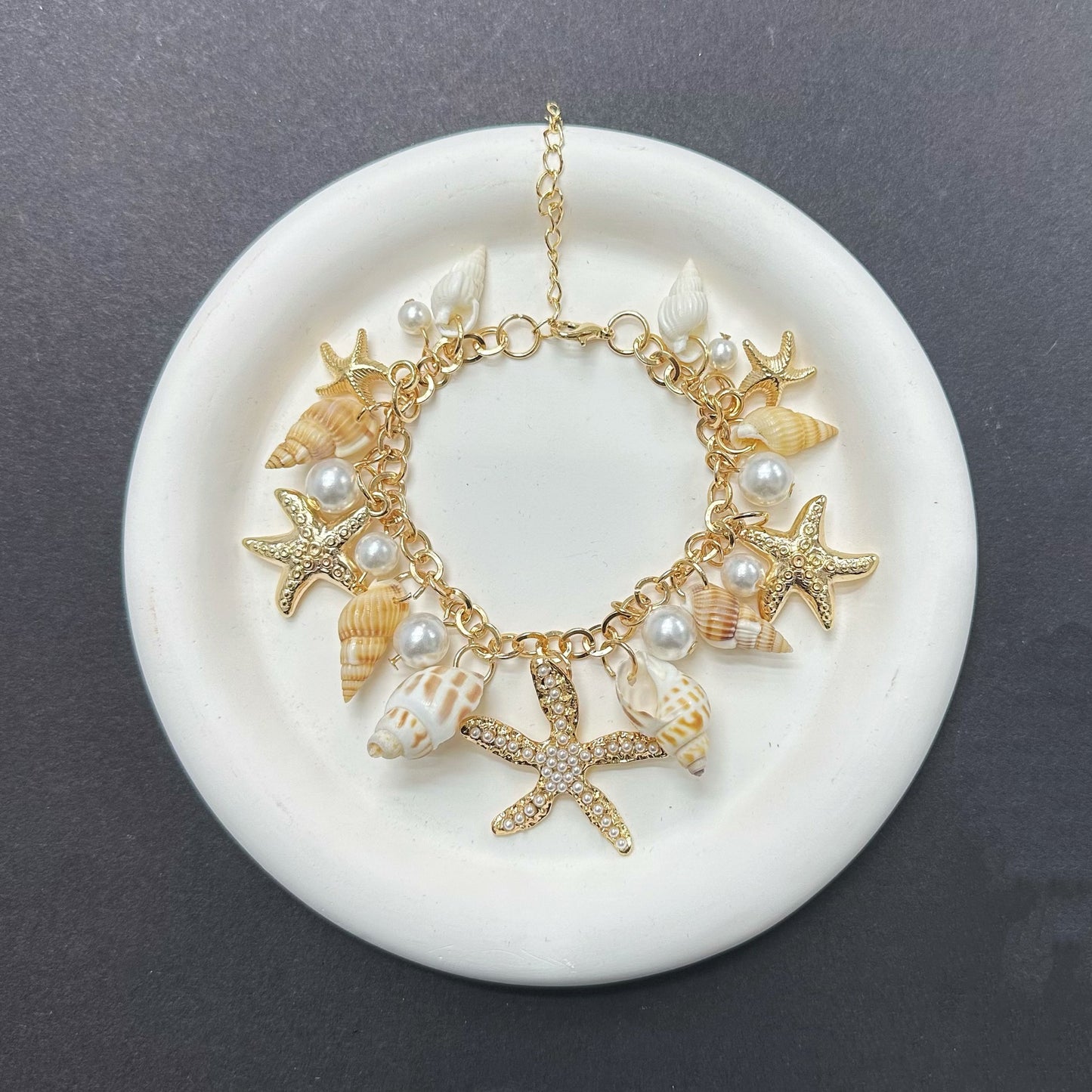 Bohemian Ocean Wind Starfish Shell Conch Pearl Bracelet