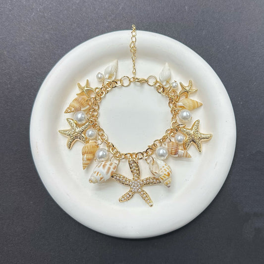 Bohemian Ocean Wind Starfish Shell Conch Pearl Bracelet