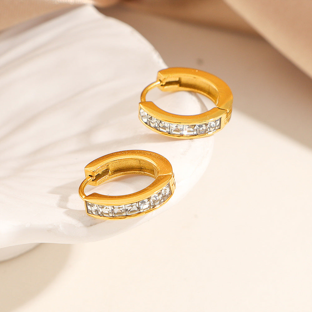 Women's Square White Diamond Ear Clip Cold Style Earrings