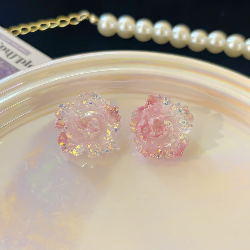 Needle Seaside Fairy Pearl Artificial Flower Tassel Female Stud Earrings