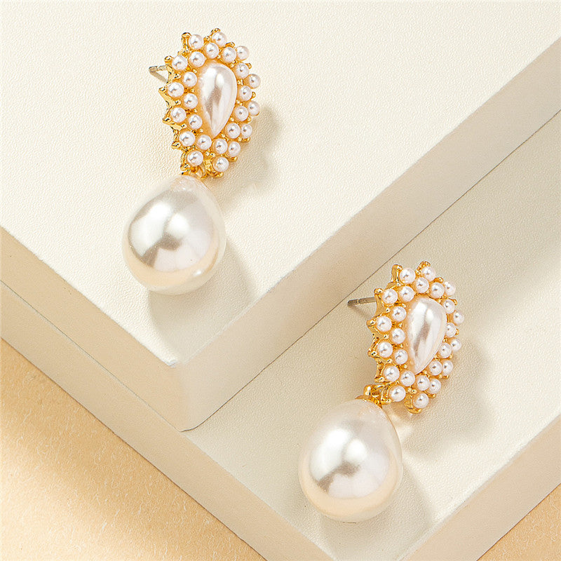 French Style Vintage Pearl Baroque Water Drop Ear Stylish Simple Stud Earrings