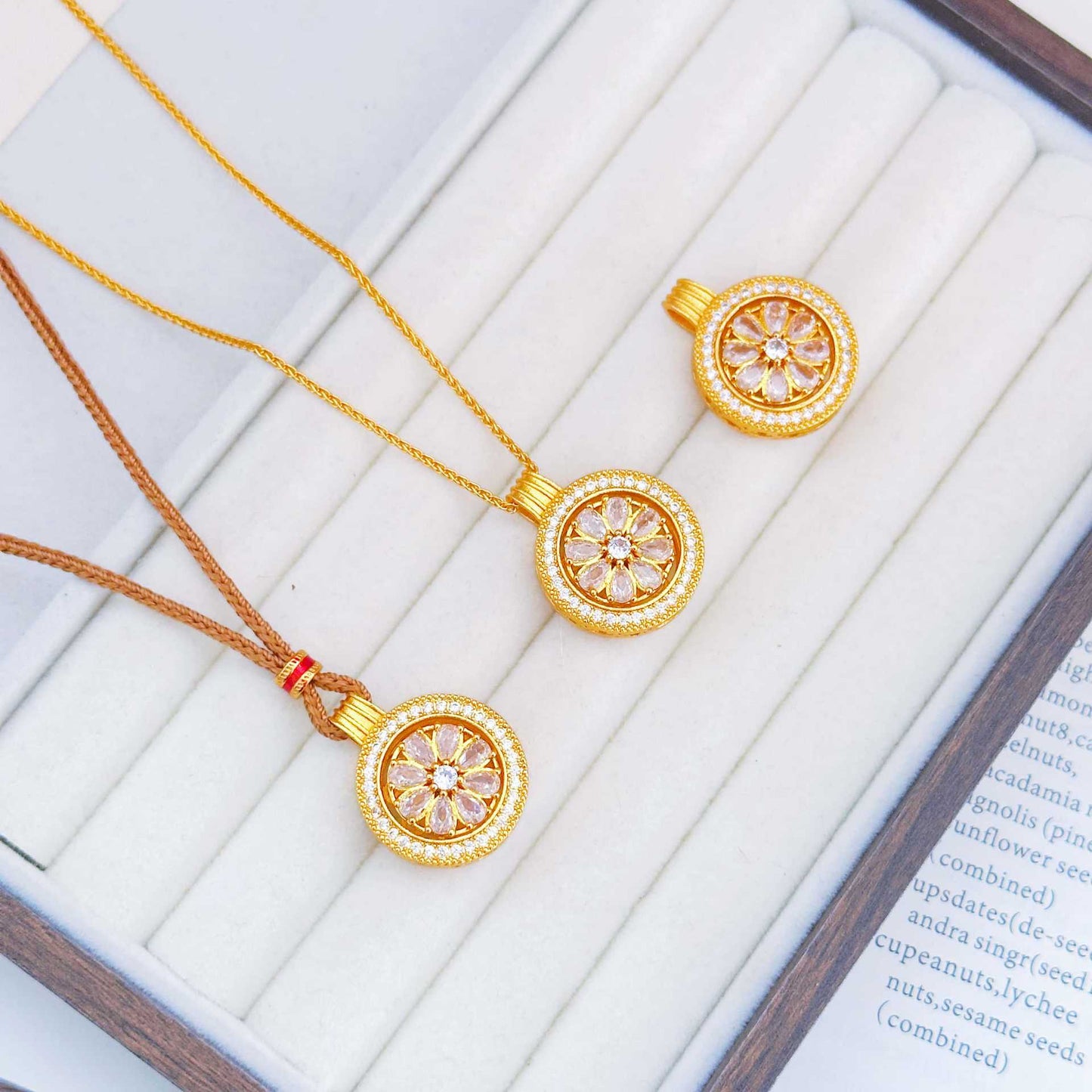 Alluvial Gold Full Diamond Sunflower Rotating Compass Design High Pendants