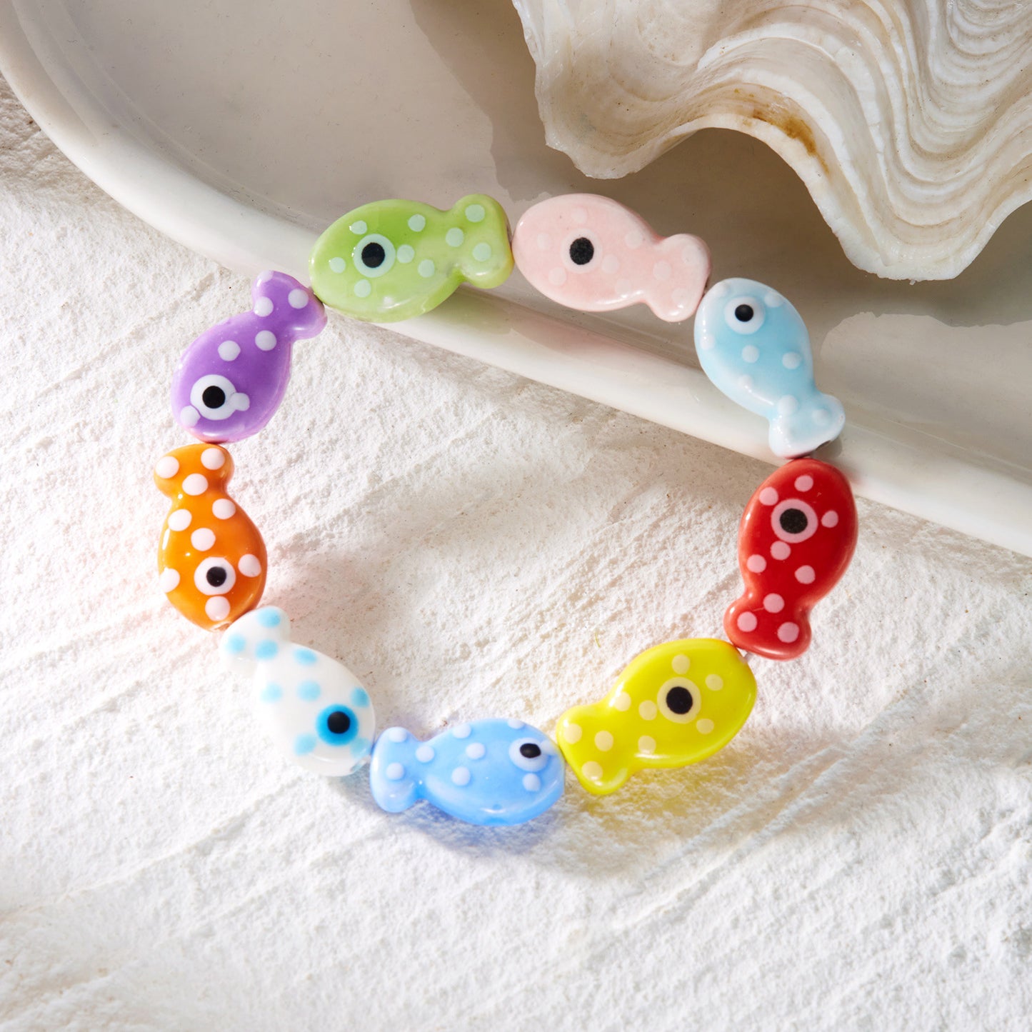 Summer Dopamine Color Ceramic Fish Childlike Cute Heart Beaded Niche Bracelet