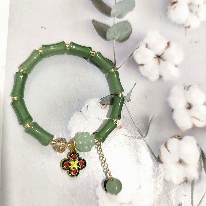 Aventurine Peace Buckle Bamboo Fresh Chinese Style Clover Bracelets
