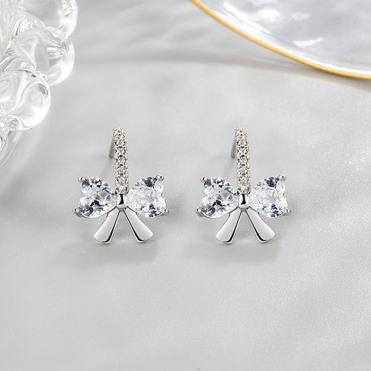 Women's Bow Rhinestone Light Luxury Design Eardrops Earrings