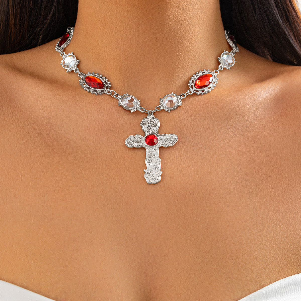 Light Luxury Diamond Ruby Cross Personalized Necklaces