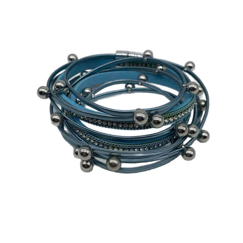 Women's Leather Fashion Diamond Leopard Print Magnetic Bracelets
