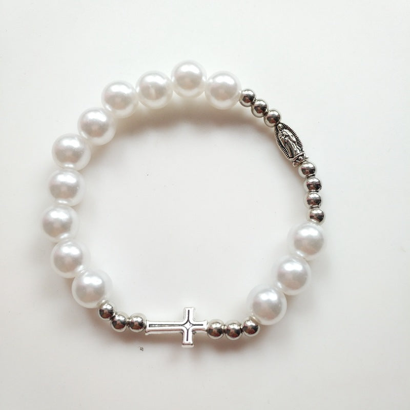Innovative Vintage Cross Elastic Beaded Rosary Bracelets