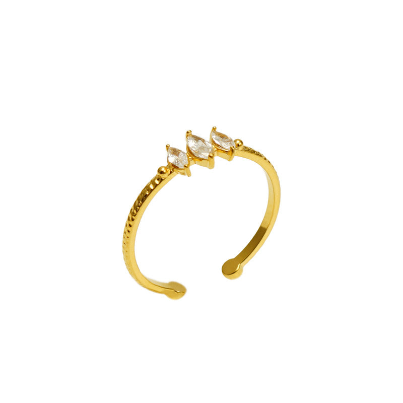 Women's Gold Stainless Steel Inlaid Zircon Geometric Fashion Titanium Opening Ring