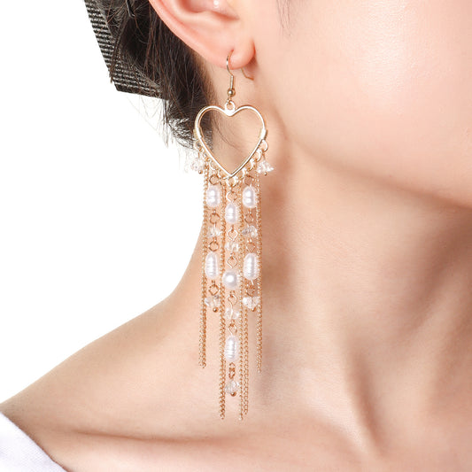 Women's Fashion Splendid Diamond Tassel For Elegant Heart Long Earrings