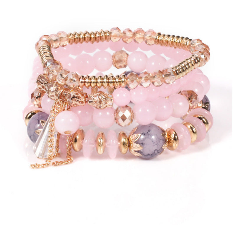Bohemian Crystal Four Glass Elastic Exquisite Bracelet