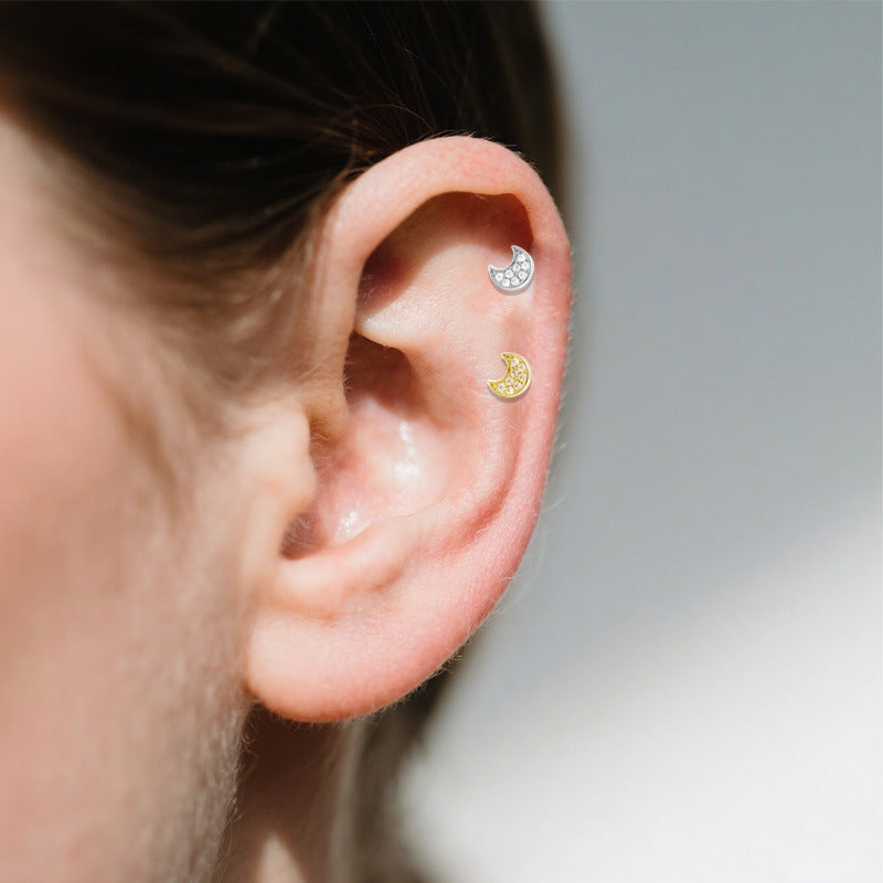Three-dimensional Moon Ear Bone Nail Bow Stud Earrings