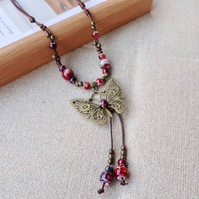 Women's Vintage Ethnic Style Ceramic Long Sweater Necklace