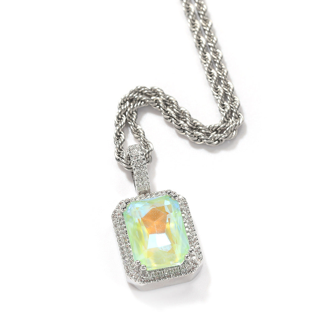 Fluorescent Square Solid Gemstone Niche Bag Necklaces