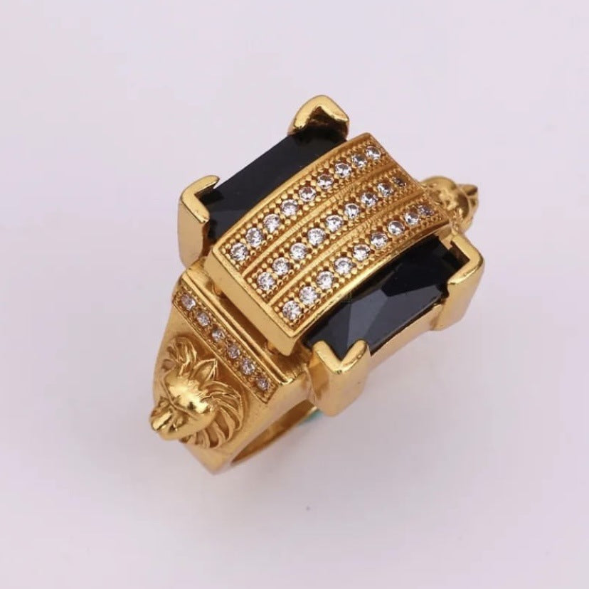 Men's Black Diamond Lion's Head Man's Domineering Rings