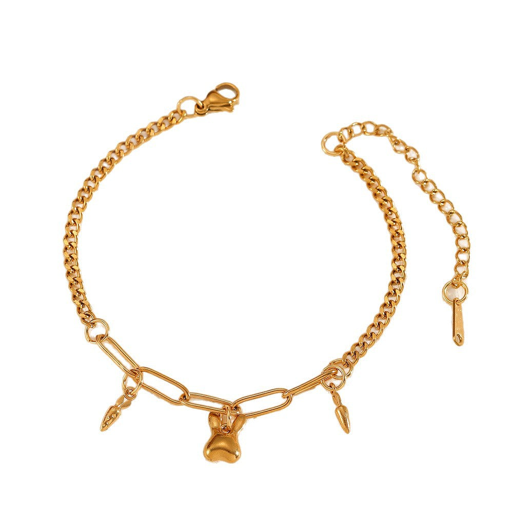 Women's Steel Heart Cute Bear Titanium Rabbit Bracelets