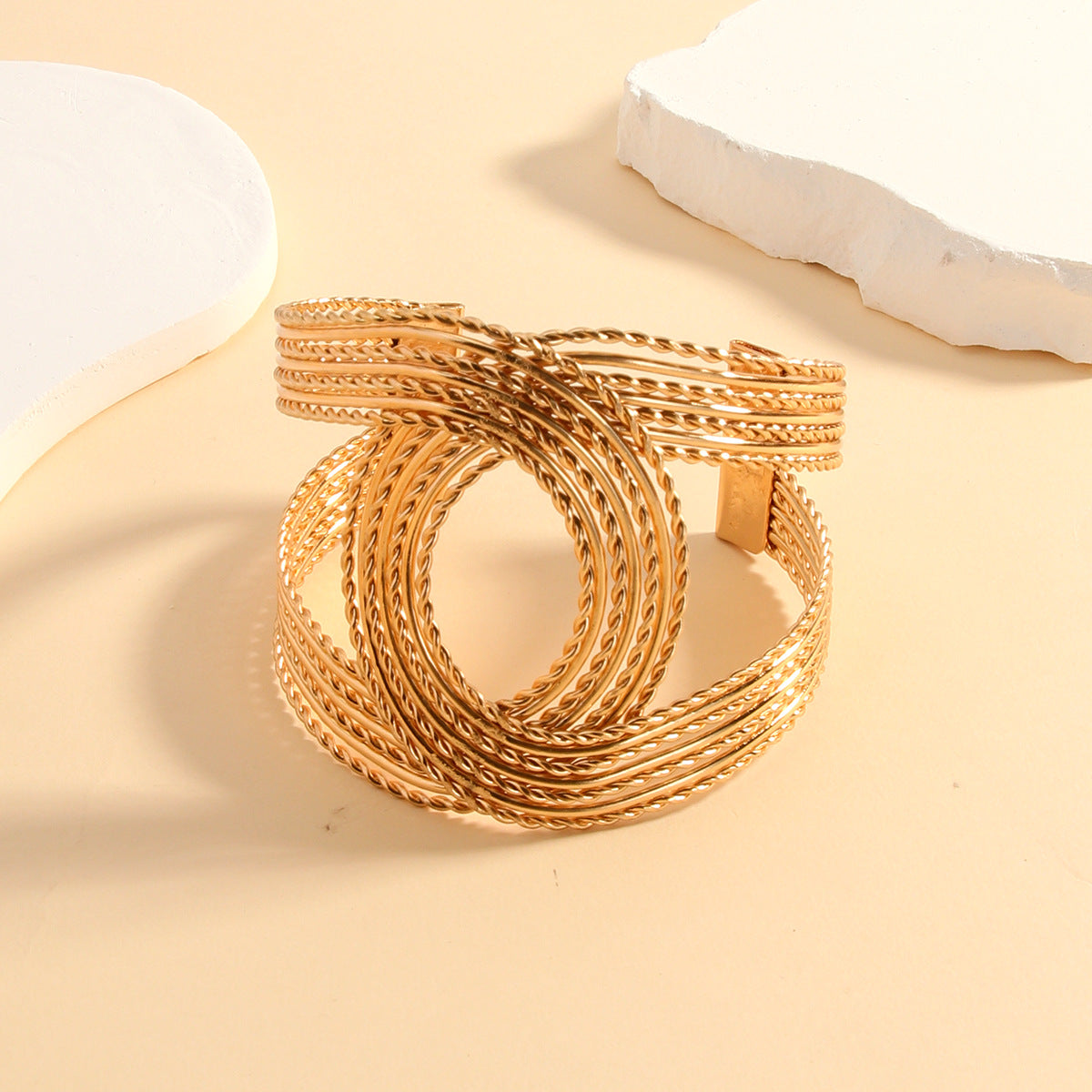 High-grade Geometric Circle Twist Open-end Exaggerated Cross Bracelet