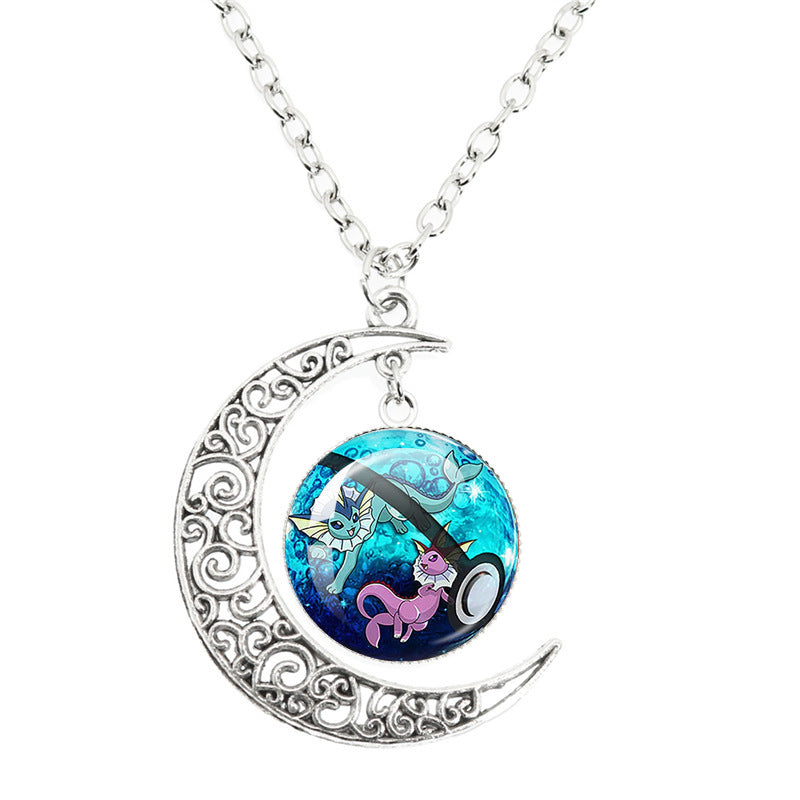 Anime Alloy Moon Time Gem Cabochon Necklaces